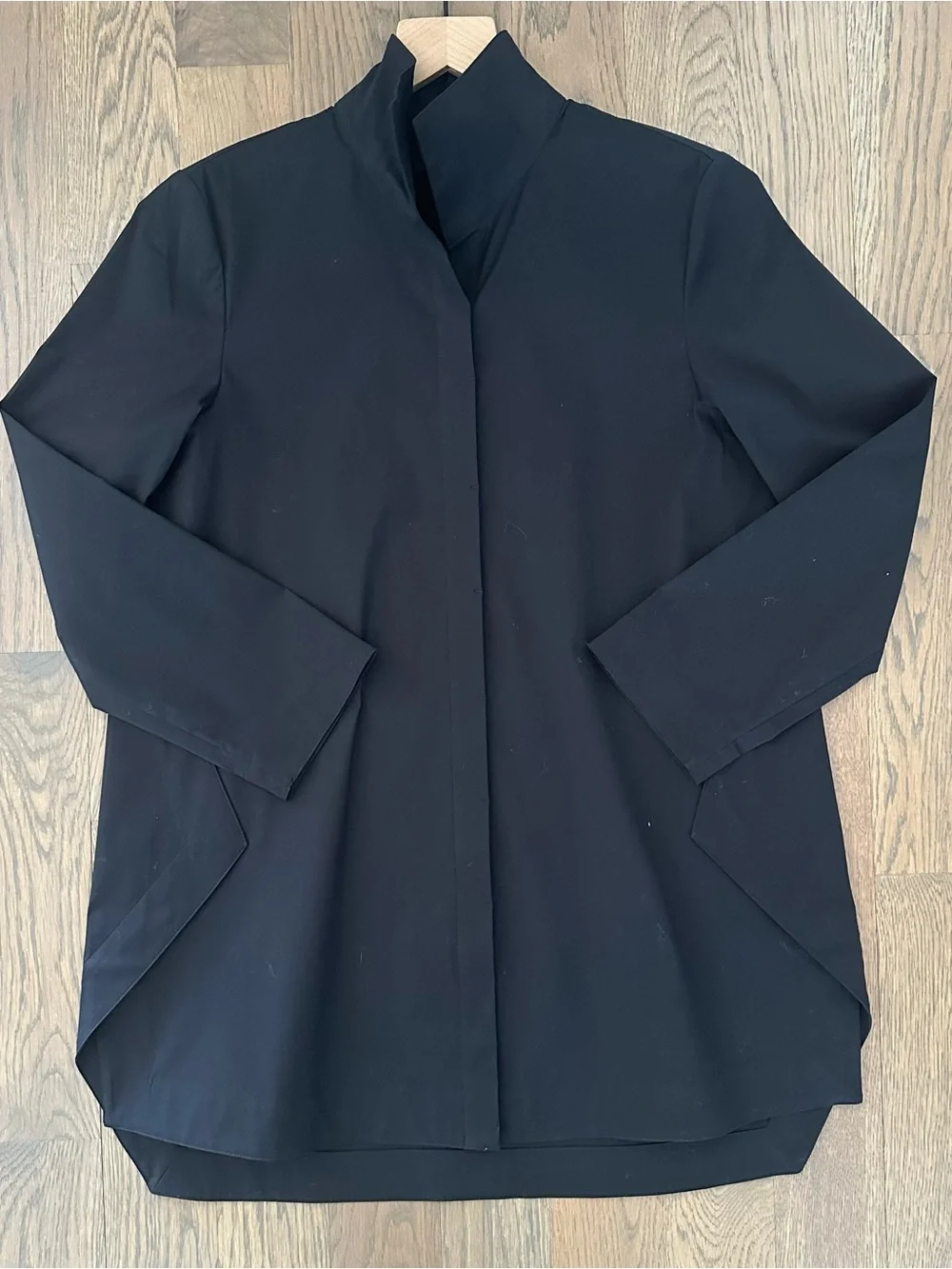 Lafayette 148 New York Cotton Poplin Stand Collar Tunic Foldover Shirt Black S - Picture 2 of 8